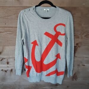 Joie Gray Cashmere Blend Sweater with Red Anchor Size Medium